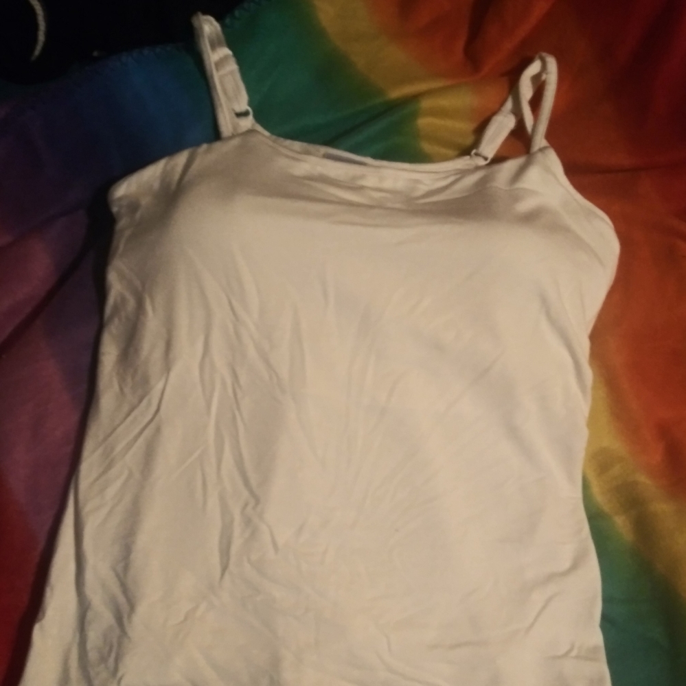 M Women's White Tank Top w/ Built-in Bra